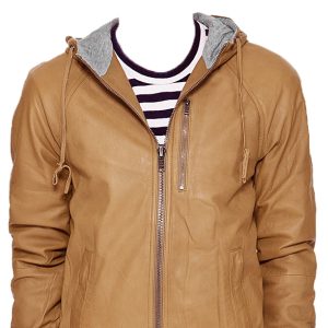 Appealling hooded mens leather jacket