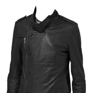Bouncy leather jacket with zipped collar for men