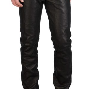 Business pattern button closure leather pants