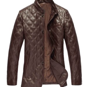 Stitched classic mens leather coat