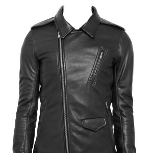 Canvas lined men leather jacket