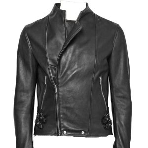 Chic leather jacket with adjustable strap detail