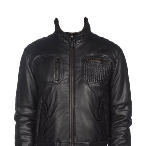 Classy leather jacket with elastic cuffs