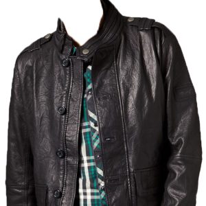 Crinkled finish leather jacket for men