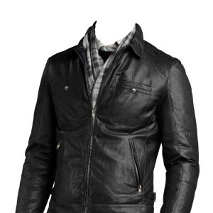 Easygoing lapelled leather biker jacket