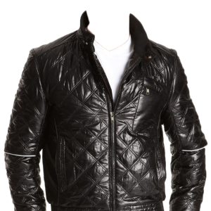 Energetic leather jacket with diamond tailored feature