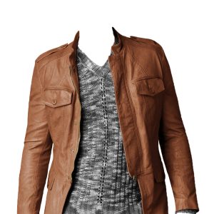 Fastened cuffs leather jacket for men