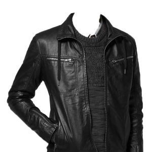 In vogue leather jacket with collar lace for men