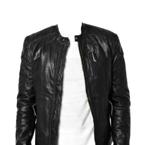 Intense moto-style leather jacket