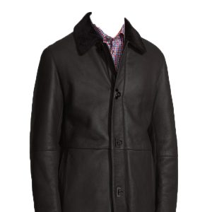 Lambskin mens leather coat with fur collar