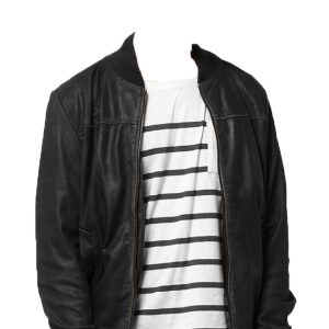 Leather jacket with grooved collar for men