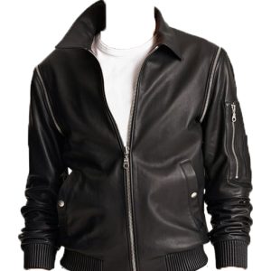 Leather jacket with zip-detachable sleeves