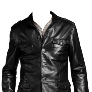 Leather jackte with shirt patterned collar