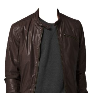 Light lamb leather jacket with stud collar