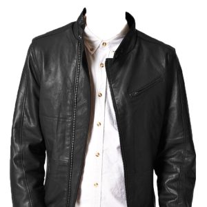 Lining embellished leather jacket for men