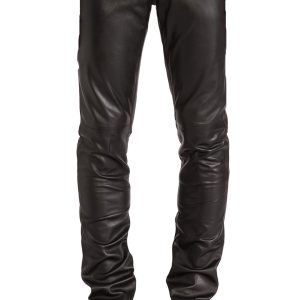Mens leather trapped fit biker pants