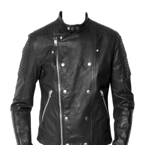 Mandarin collar mens biker jacket