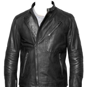 Men cafe racer style leather jacket with quilting