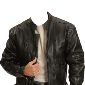 Mens Leather jacket with adjustable elastic  side loops
