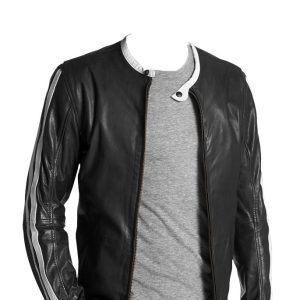 Mens biker jacket with contrast stripes