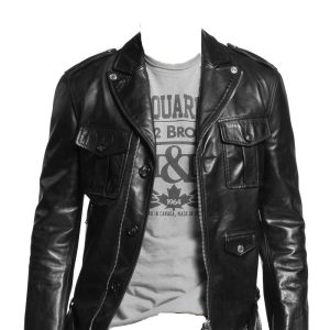 Mens biker jacket with multiple front pockets