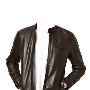 Mens biker jacket with throat tab