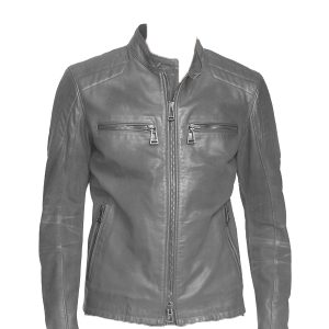 Mens lambskin leather jacket with a stand collar