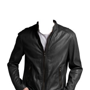 Mens leather jacket that has two way fastening