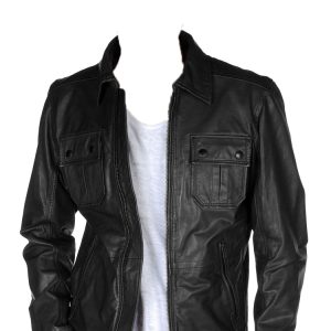 Mens leather jacket with chic side-zip pockets