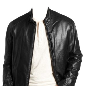 Mens leather jacket with concealed chest pouch