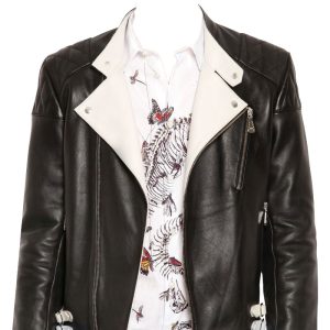 Mens leather jacket with contrast detail