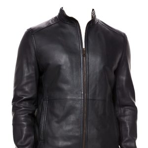 Mens leather jacket with front slash pockets