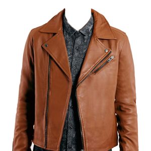 Mens leather rugged biker with asymmetric zip closure
