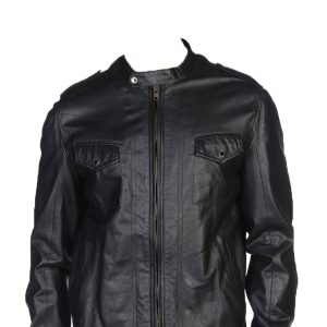 Mock neck detailing sporty mens leather jacket