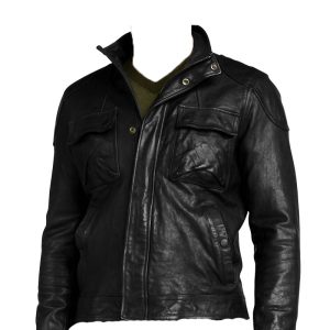 Moto style mens leather jacket