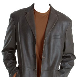 Notch lapel collar mens leather blazer