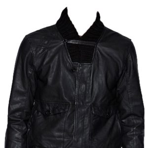 Ribbed collar mens leather jacket
