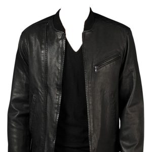 Rich leather biker jacket with trendy chest pockets
