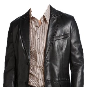 Silver studded mens leather blazer
