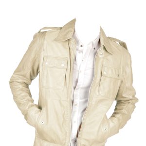 Staggering mens leather jacket with studded shoulder