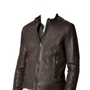 Straight zipped mens leather jacket