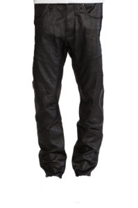 Stylish Mens Five Pocket Leather Pants with rivet accent