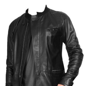 Stylish polo neck leather jacket for men