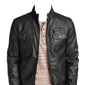 Thin fit leather biker jacket for men
