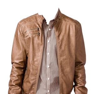 Tonal sewed leather jacket for men