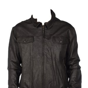 Tough leather jacket with knitted cuffs