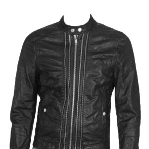 Twofold fastening biker way leather jacket for men