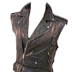 Unbalanced style leather vest for men