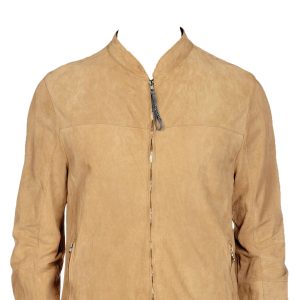 V neckline suede mens leather jacket