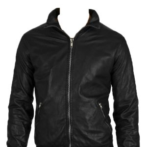 Woolen cuffed leather jacket for men
